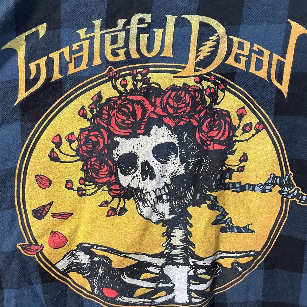 Grateful Dead Skeleton Graphic Flannel Womens XL Blue cotton